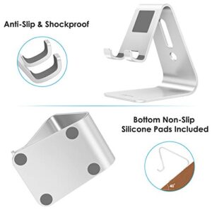 OMOTON Upgraded Aluminum Cell Phone Stand, C1 Durable Cellphone Dock with Protective Pads, Smart Stand Designed for iPhone 14 Plus, 14/13/12/11 Pro Max XR XS, iPad Mini, Android Phones, Silver