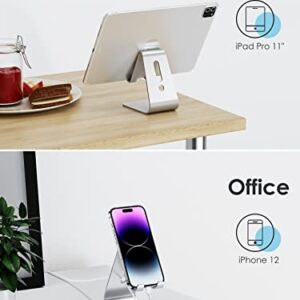 OMOTON Upgraded Aluminum Cell Phone Stand, C1 Durable Cellphone Dock with Protective Pads, Smart Stand Designed for iPhone 14 Plus, 14/13/12/11 Pro Max XR XS, iPad Mini, Android Phones, Silver