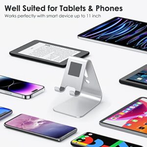 OMOTON Upgraded Aluminum Cell Phone Stand, C1 Durable Cellphone Dock with Protective Pads, Smart Stand Designed for iPhone 14 Plus, 14/13/12/11 Pro Max XR XS, iPad Mini, Android Phones, Silver