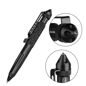 Sminiker Professional Defender Tactical Pen With 6 Ink Refills Aircraft Aluminum Self Defense Pen With Glass Breaker Writing Multifunctional Survival Tool (Black)