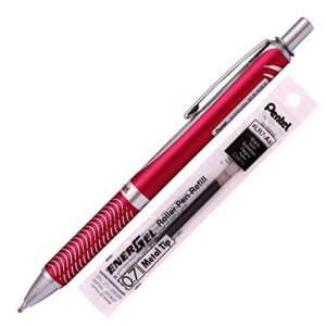 pentel energel alloy rt gel pen medium point metal tip ballpoint pen black ink + refill (red body)