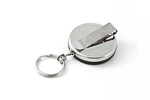 KEY-BAK #5B Retractable Reel with 24 Inch (61 cm) Stainless Steel Chain, Black Front, Steel Belt Clip, Split Ring (Pack of 2)