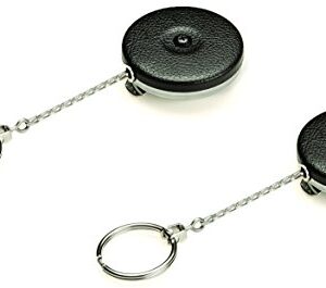 KEY-BAK #5B Retractable Reel with 24 Inch (61 cm) Stainless Steel Chain, Black Front, Steel Belt Clip, Split Ring (Pack of 2)