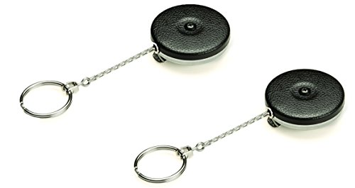 KEY-BAK #5B Retractable Reel with 24 Inch (61 cm) Stainless Steel Chain, Black Front, Steel Belt Clip, Split Ring (Pack of 2)