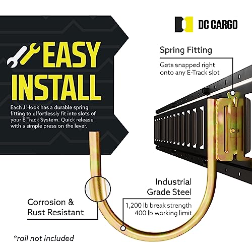 DC Cargo - E Track J Hooks (4.5" - 2 Pack) - Large Heavy Duty E Track Accessories - Hanging Hooks for Your ETrack Rail System - Use in Enclosed Trailers, Box Trucks, Vans, Garage, Workshop & Warehous