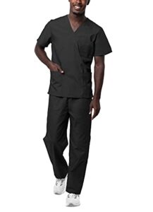 sivvan unisex scrubs - classic v-neck top & drawstring pants scrub set - s8400 - black - m