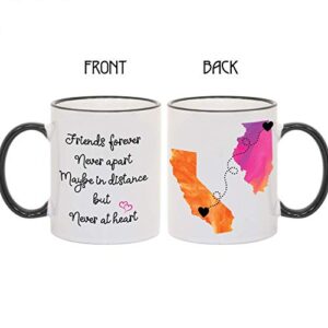 Best Friends Quote Personalized Long Distance Coffee Mug, States and Countries, Friendship Gift, 11oz or 15oz