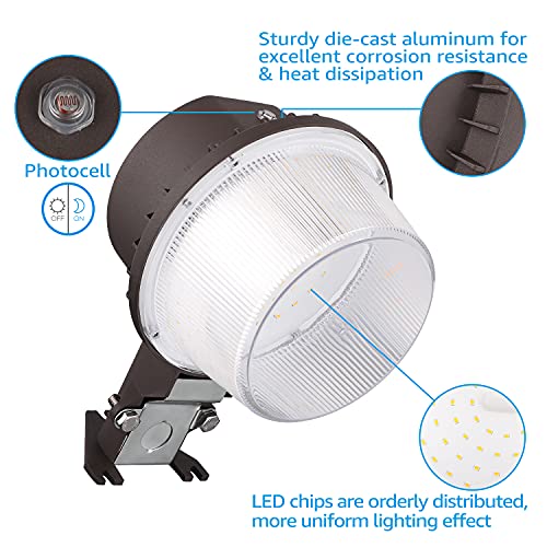 TORCHSTAR LED Barn Light, Dusk to Dawn Area Lights with Photocell, Outdoor Security Flood Lighting, ETL & DLC Listed, Wet Location, 110-277V, Garage, Yard, 5000K Daylight, Bronze