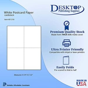 Heavyweight Blank Postcard Paper for Printing - 100 Sheets / 400 Postcards - White - Perforated 4 per Sheet - Thick 80lb Cover Cardstock - Inkjet/Laser Printable