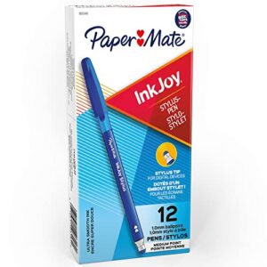 paper mate inkjoy 2 in 1 stylus ballpoint pens, medium point, blue, box of 12