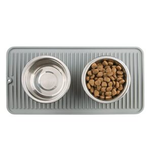 mDesign Premium Quality Square Pet Food and Water Bowl Feeding Mat for Dogs and Cats, Waterproof Non-Slip Durable Silicone Placemat - Food Safe - Small, Linelle Collection - Gray
