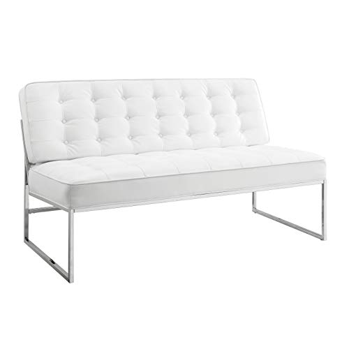 OSP Home Furnishings Anthony Armless Loveseat, White Faux Leather with Chrome Base