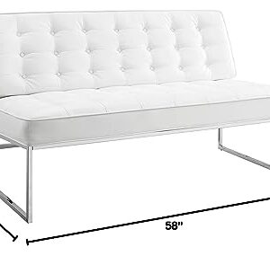 OSP Home Furnishings Anthony Armless Loveseat, White Faux Leather with Chrome Base