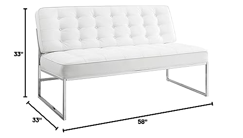 OSP Home Furnishings Anthony Armless Loveseat, White Faux Leather with Chrome Base