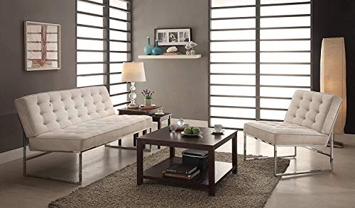 OSP Home Furnishings Anthony Armless Loveseat, White Faux Leather with Chrome Base