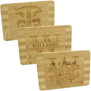 brew city engraving - monogram letter bamboo cutting board personalized & laser engraved name; present for birthdays housewarmings client gifts weddings anniversaries parents couples & friends