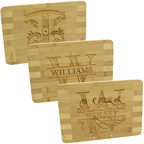 Brew City Engraving - Monogram Letter Bamboo Cutting Board Personalized & Laser Engraved Name; Present for Birthdays Housewarmings Client Gifts Weddings Anniversaries Parents Couples & Friends