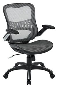 office star ventilated manager's office desk chair with breathable mesh seat and back, black base, grey