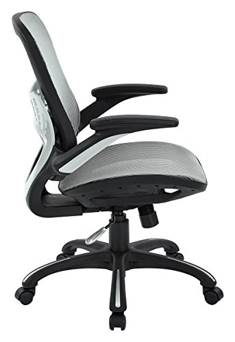 Office Star Ventilated Manager's Office Desk Chair with Breathable Mesh Seat and Back, Black Base, Grey