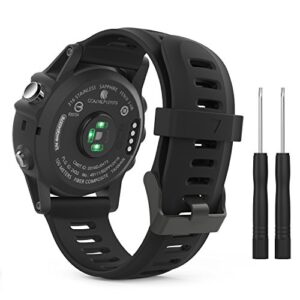 moko band compatible with garmin fenix 3/fenix 5x, soft silicone replacement watch band fit garmin fenix 3/fenix 3 hr/fenix 5x/5x plus/d2 delta px/descent mk1 smart watch - black