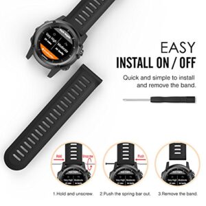 MoKo Band Compatible with Garmin Fenix 3/Fenix 5X, Soft Silicone Replacement Watch Band fit Garmin Fenix 3/Fenix 3 HR/Fenix 5X/5X Plus/D2 Delta PX/Descent Mk1 Smart Watch - Black