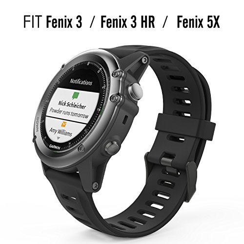 MoKo Band Compatible with Garmin Fenix 3/Fenix 5X, Soft Silicone Replacement Watch Band fit Garmin Fenix 3/Fenix 3 HR/Fenix 5X/5X Plus/D2 Delta PX/Descent Mk1 Smart Watch - Black