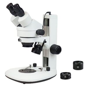 vision scientific vs-2ez binocular zoom stereo microscope, 10x widefield eyepiece, 0.7x—4.5x zoom range, 3.5x—90x magnification range, 0.5x & 2x auxiliary lens, led illumination, track stand