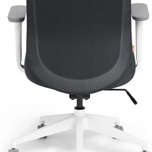 Poppin Mid Back Max Task Chair - Dark Gray Cushions + White Frame, Curvy Mesh Backrest, Adjustable Recliner, Armrest and Height Settings, 5 Caster Wheels for Easy Movement