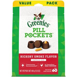 greenies pill pockets for dogs capsule size natural soft dog treats, hickory smoke flavor, 15.8 oz. pack (60 treats)