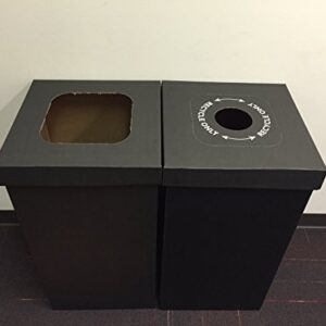 One Earth Disposable and Reusable Corrugated Cardboard Trash and Recycling Boxes: Bin + Lid + Trash Bag- Black (Qty. 10 Sets)