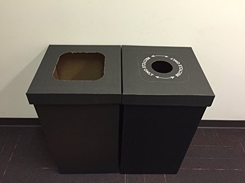 One Earth Disposable and Reusable Corrugated Cardboard Trash and Recycling Boxes: Bin + Lid + Trash Bag- Black (Qty. 10 Sets)