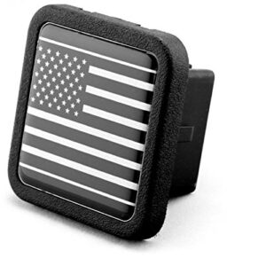 US USA American Metal Flag Trailer Hitch Cover Tube Plug Insert (Fits 2" Receivers, Black & White Flag)