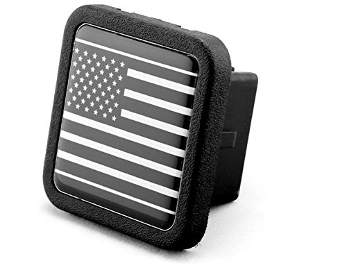 US USA American Metal Flag Trailer Hitch Cover Tube Plug Insert (Fits 2" Receivers, Black & White Flag)