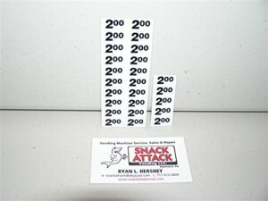 (25) snack vending machine $2.00 / $2.05 price labels!
