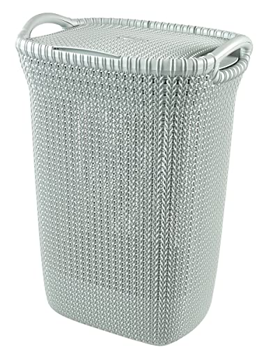 Curver Knit Laundry Storage Hamper, Misty Blue, 57 Litre