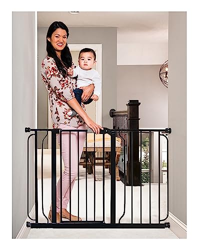 Regalo Easy Step 49-Inch Extra Wide Baby Gate, Includes 4-Inch and 12-Inch Extension Kit, 4 Pack of Pressure Mount Kit and 4 Pack of Wall Mount Kit, Black