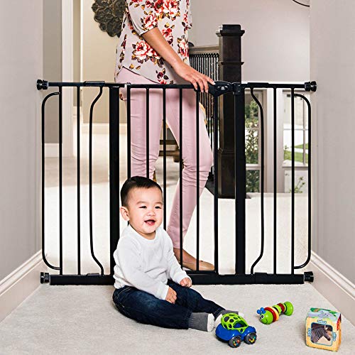 Regalo Easy Step 49-Inch Extra Wide Baby Gate, Includes 4-Inch and 12-Inch Extension Kit, 4 Pack of Pressure Mount Kit and 4 Pack of Wall Mount Kit, Black