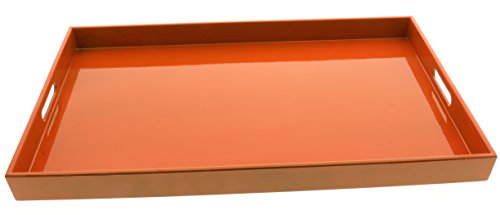 Kotobuki Rectangular Gloss Orange Lacquer Serving Tray, 18"-3/4", Orange