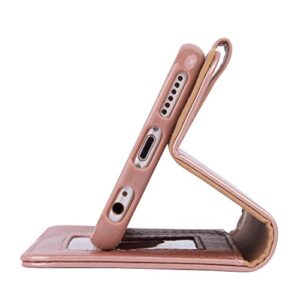 Arae Case for iPhone 6s / iPhone 6, Premium PU Leather Wallet case [Wrist Strap] Flip Folio [Kickstand Feature] with ID&Credit Card Pockets for iPhone 6s / 6 4.7 inch (Rosegold)