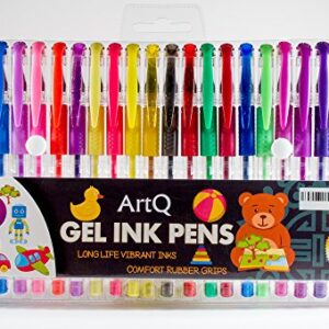 ArtQ Gel Pen Set of 24 Glitter/Neon/Metallic & Pastel Great Coloring | Draw Sketch Doodle Art | Personalize Greeting Cards | Fun Creative Gift