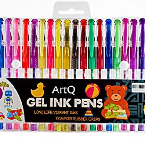 ArtQ Gel Pen Set of 24 Glitter/Neon/Metallic & Pastel Great Coloring | Draw Sketch Doodle Art | Personalize Greeting Cards | Fun Creative Gift