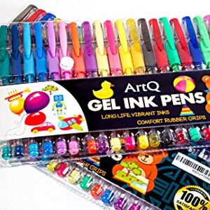 ArtQ Gel Pen Set of 24 Glitter/Neon/Metallic & Pastel Great Coloring | Draw Sketch Doodle Art | Personalize Greeting Cards | Fun Creative Gift