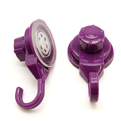 Evideco French Home Goods Strong Hold Vacuum Suction Cup Hooks Shower-Kitchen Walls Organizer Loofah Set of 2 Purple