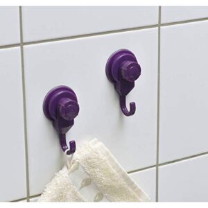 Evideco French Home Goods Strong Hold Vacuum Suction Cup Hooks Shower-Kitchen Walls Organizer Loofah Set of 2 Purple