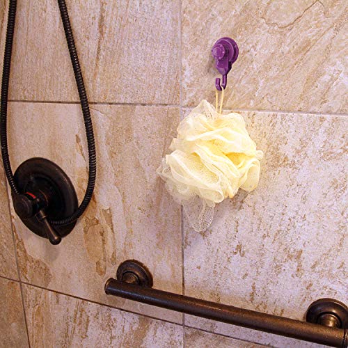 Evideco French Home Goods Strong Hold Vacuum Suction Cup Hooks Shower-Kitchen Walls Organizer Loofah Set of 2 Purple