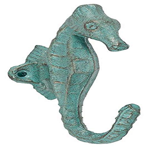 Abbott Collection Cast Iron Seahorse Wall Hook, Light Green