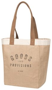 now designs burlap market tote, goods and provisions 17" tall x 13.5" wide x 8.8" deep