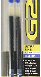 Pilot G2 Gel Ink Refill, 2-Pack for Rolling Ball Pens, Ultra Fine Point, Blue Ink (77288), Pack of 12 Refills