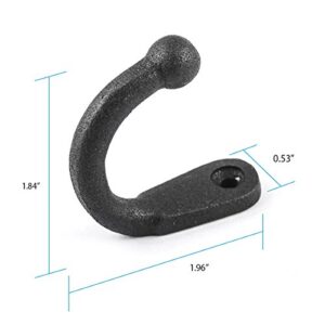 Renovators Supply Black Wrought Iron Wall Coat Hook Durable 2" Proj. Single Hooks for Towel, Kitchenware, Robe or Jacket Wall Mount Rust Resistant Powder Coated Hanger Hooks with Hardware Pack of 2