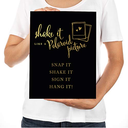 Andaz Press Wedding Party Signs, Black and Metallic Gold Ink, 8.5x11-inch, Shake it Like a Polaroid Picture - Snap It, Shake It, Sign It, Hang It, 1-Pack, Unframed